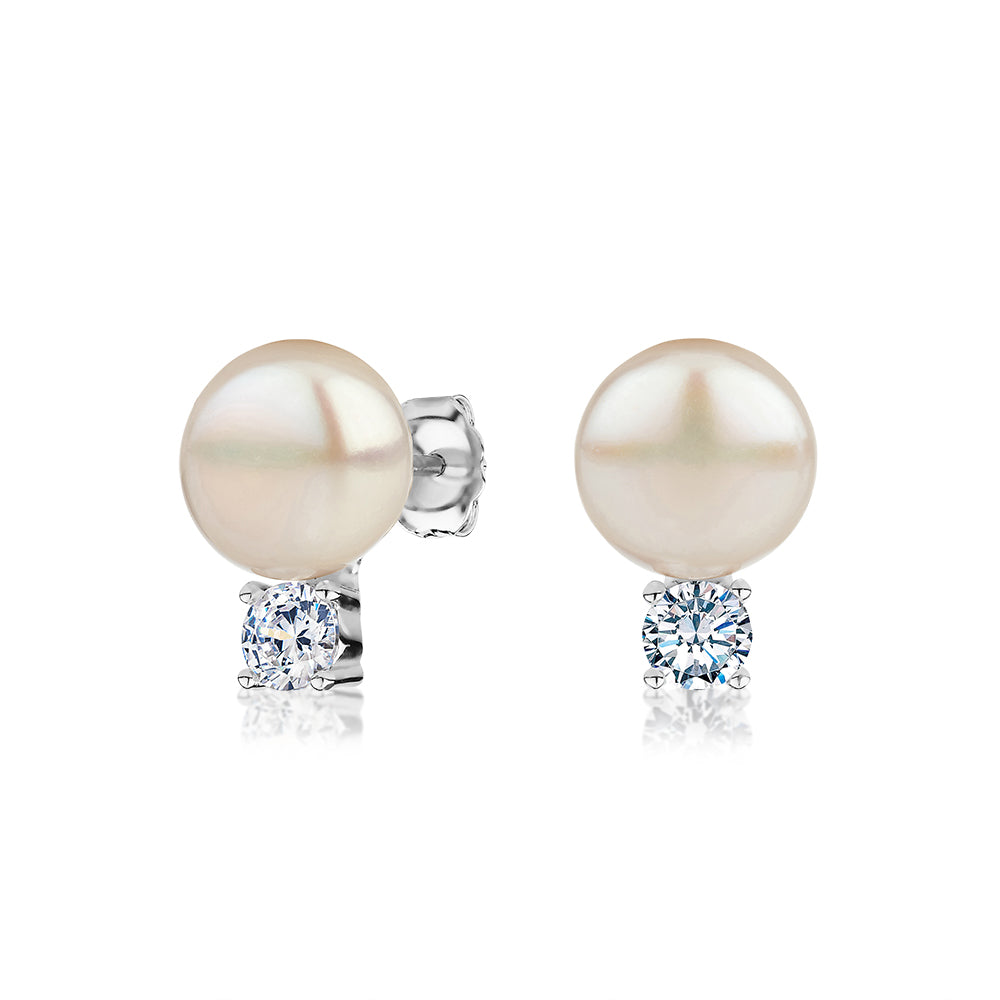 Cultured freshwater pearl stud earrings in sterling silver