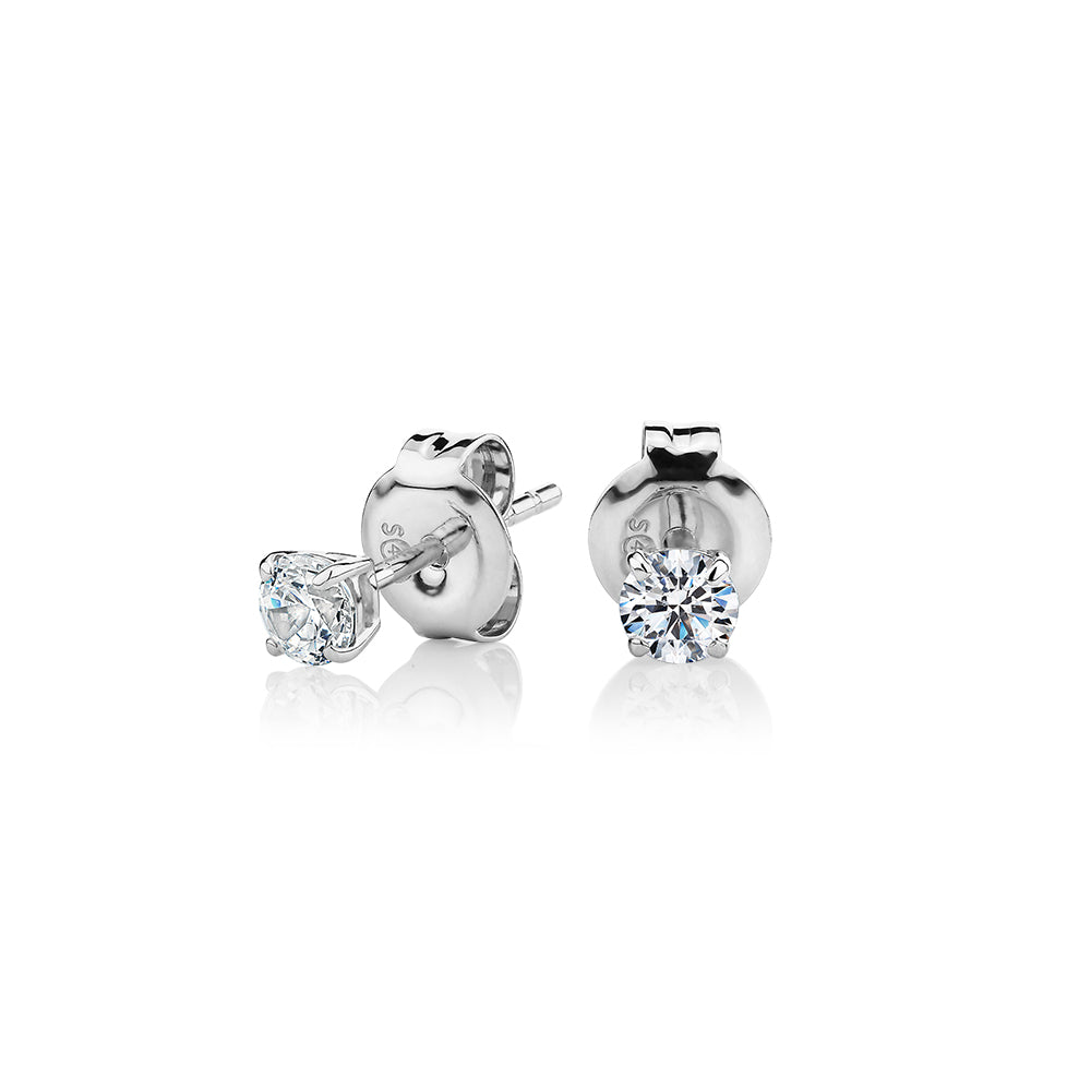 Round Brilliant stud earrings with 0.25 carats* of diamond simulants in 10 carat white gold