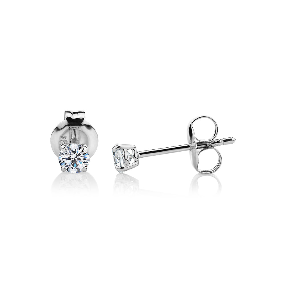 Round Brilliant stud earrings with 0.25 carats* of diamond simulants in 10 carat white gold