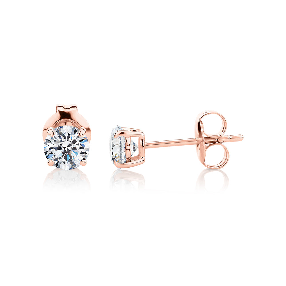 Round Brilliant stud earrings with 1 carat* of diamond simulants in 10 carat rose gold