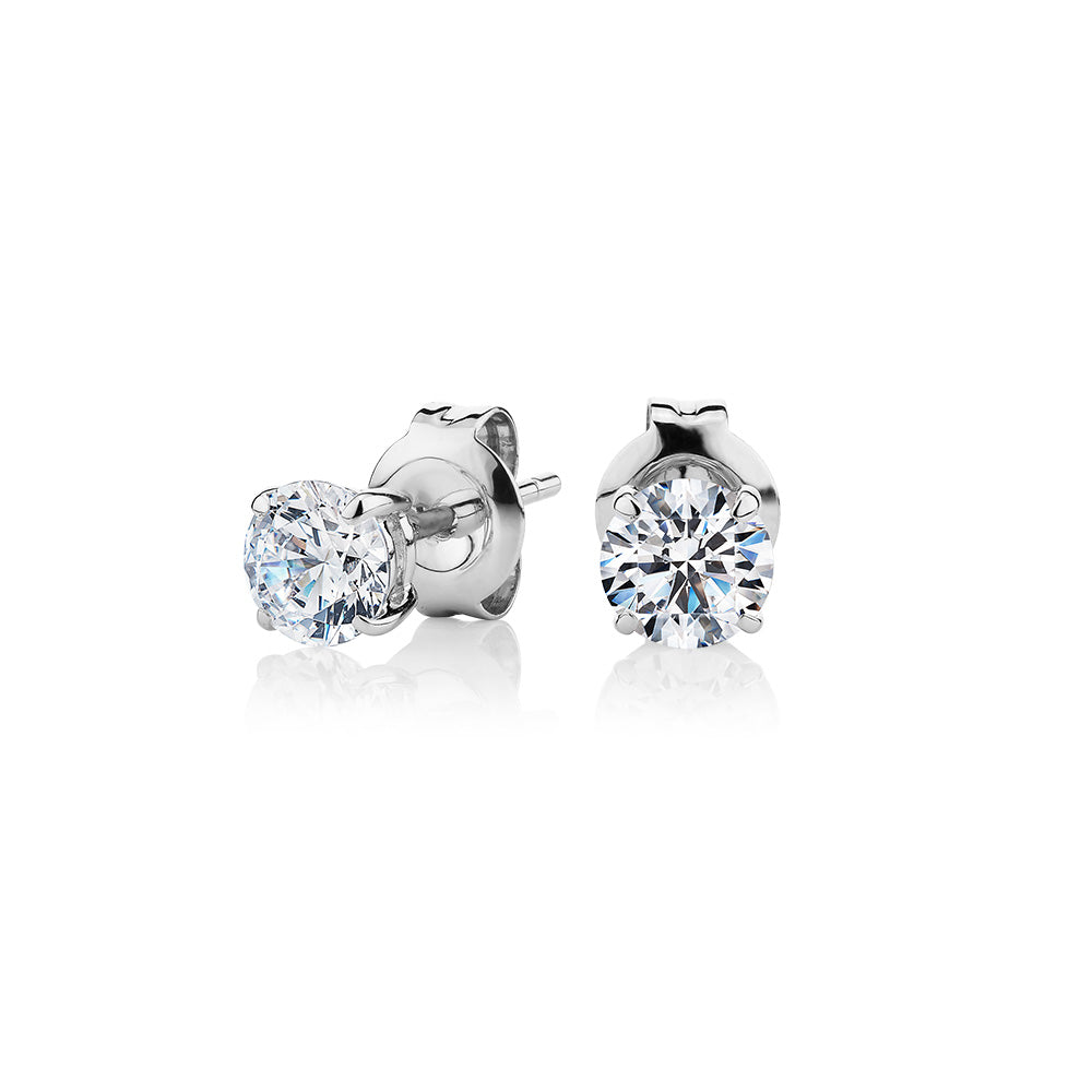 Round Brilliant stud earrings with 1 carat* of diamond simulants in 10 carat white gold