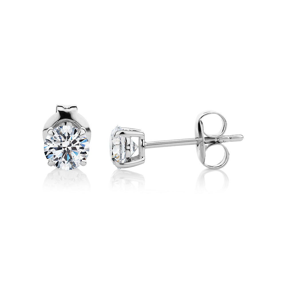 Round Brilliant stud earrings with 1 carat* of diamond simulants in 10 carat white gold