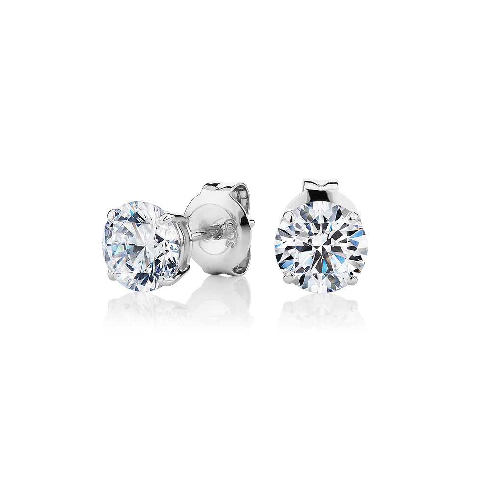 Round Brilliant stud earrings with 1.5 carats* of diamond simulants in 10 carat white gold