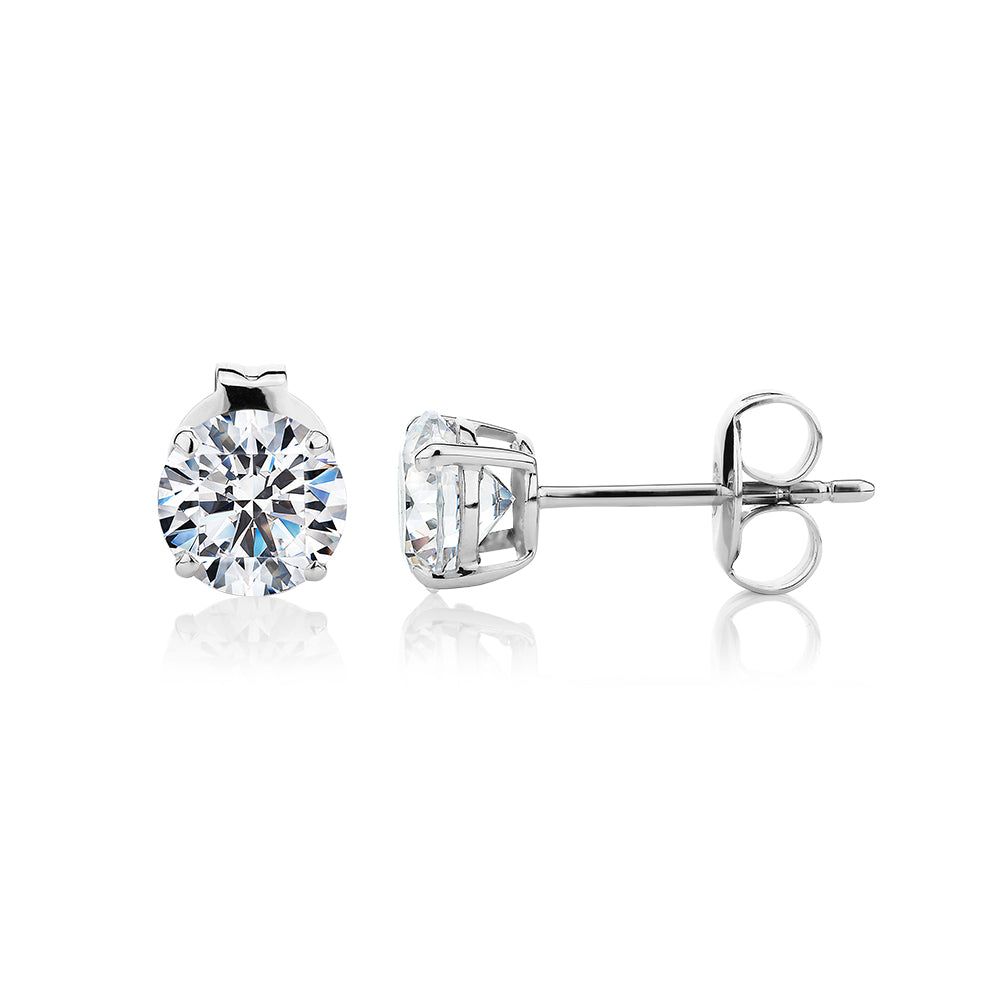 Round Brilliant stud earrings with 1.5 carats* of diamond simulants in 10 carat white gold