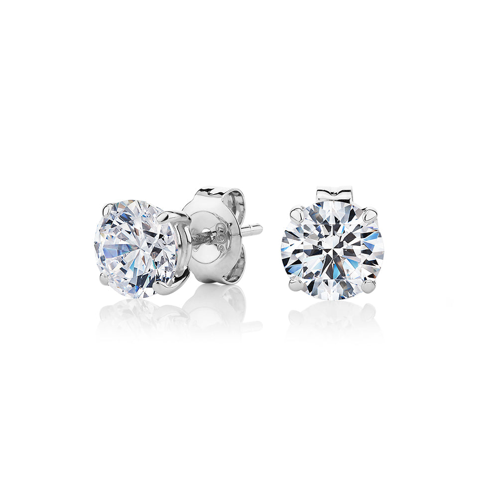 Round Brilliant stud earrings with 2 carats* of diamond simulants in 10 carat white gold