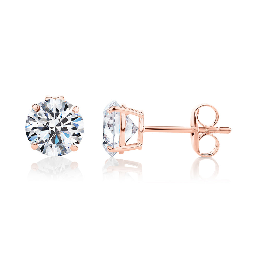 Round Brilliant stud earrings with 2.5 carats* of diamond simulants in 10 carat rose gold