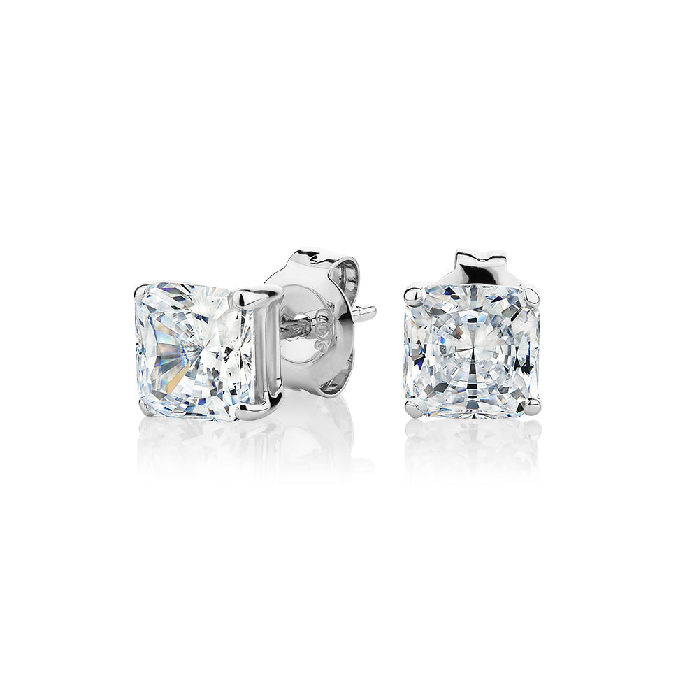 Princess cut online white gold earrings