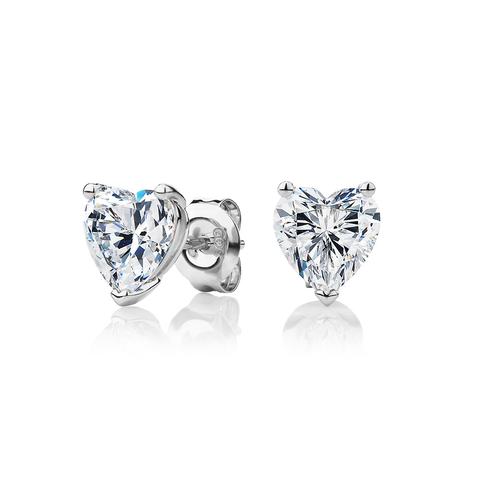 Heart stud earrings with 2.26 carats* of diamond simulants in 10 carat white gold