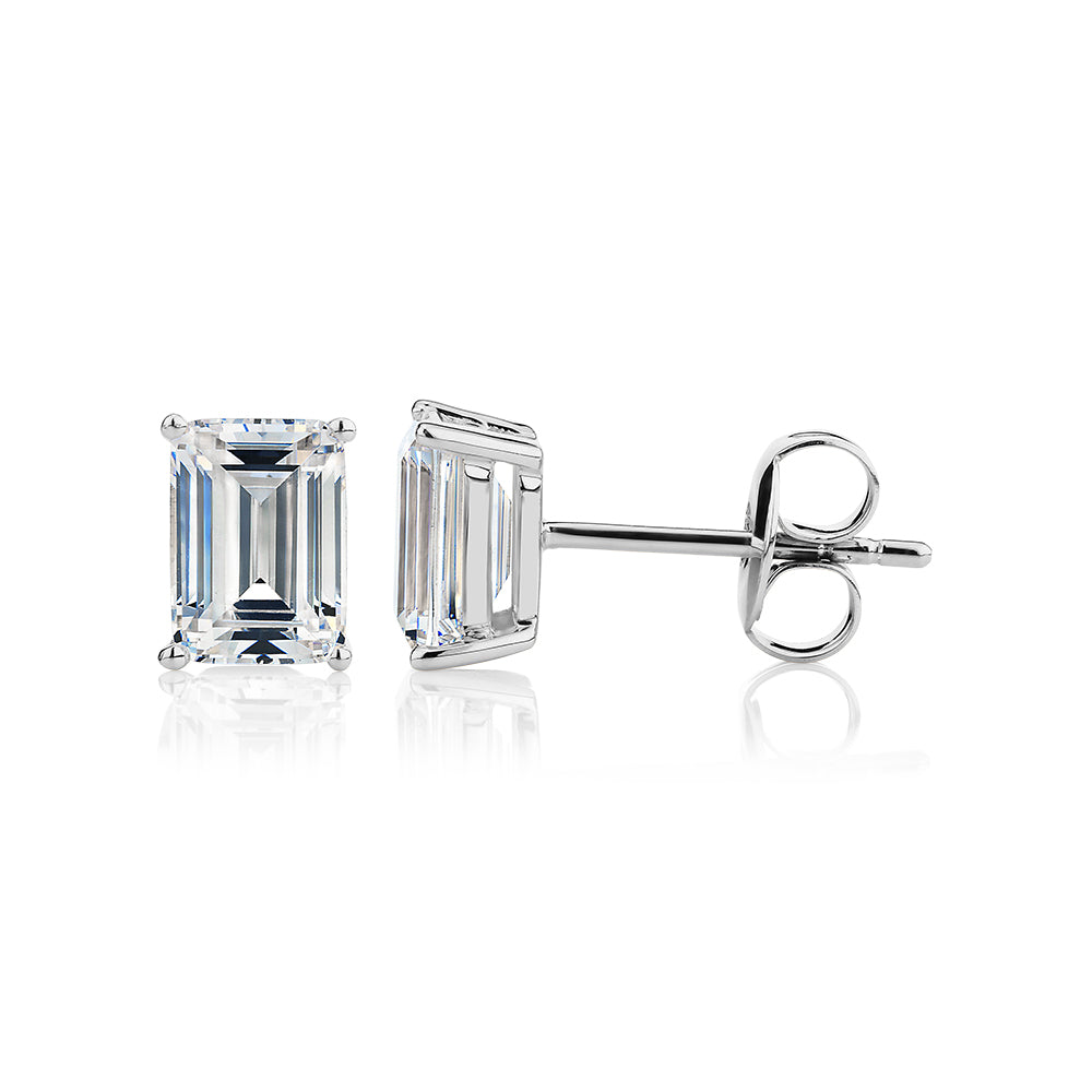 Emerald Cut stud earrings with 2 carats* of diamond simulants in 10 ca ...