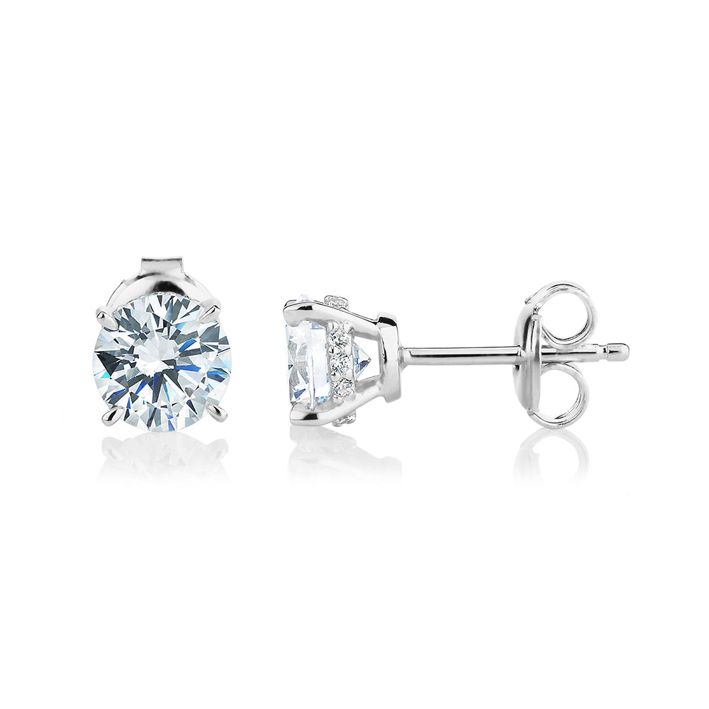 Round Brilliant stud earrings with 2.18 carats* of diamond simulants in sterling silver