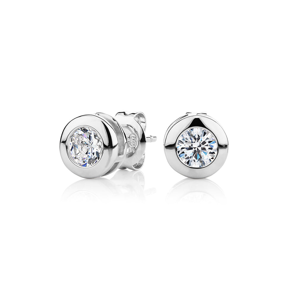 Round Brilliant stud earrings with 1 carat* of diamond simulants in 10 carat white gold