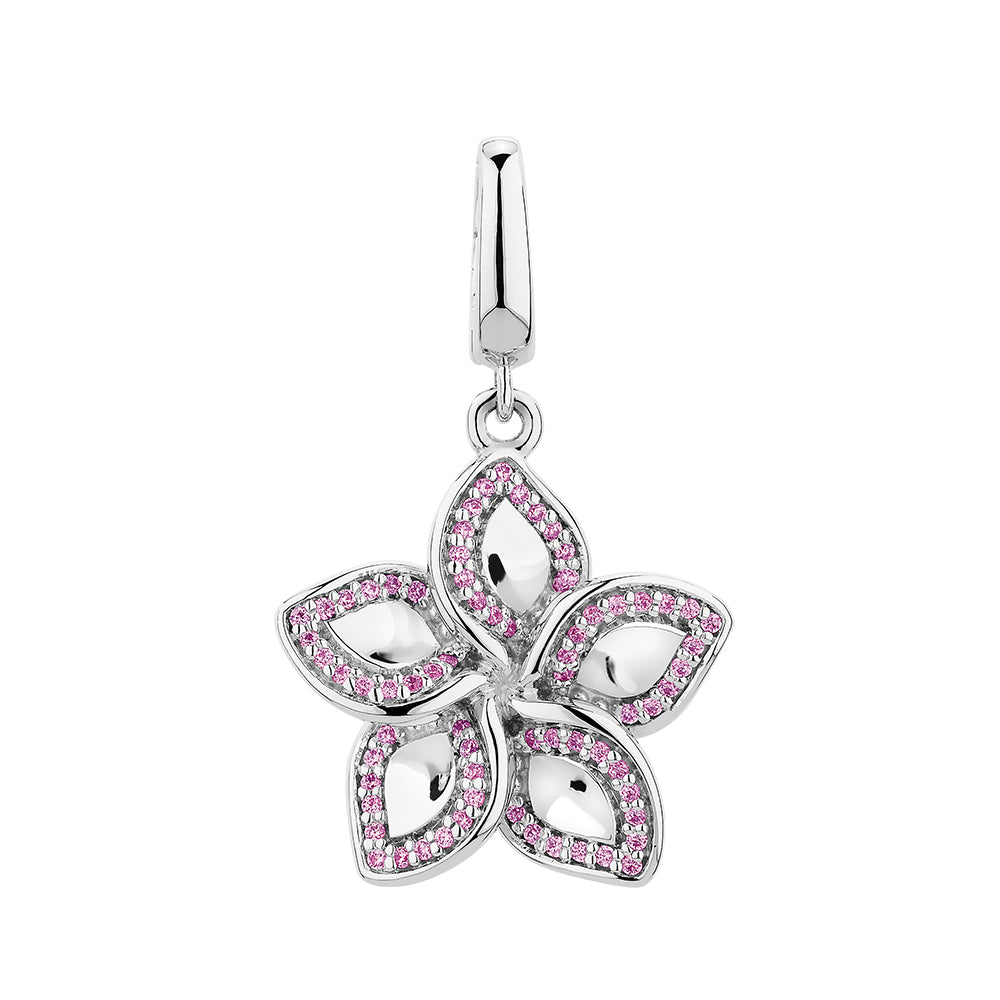 Charm pendant with pink tourmaline simulants in sterling silver