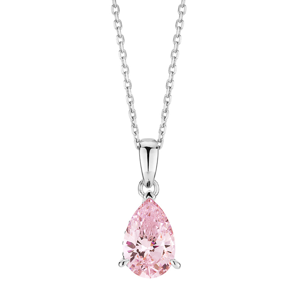 Pear and Round Brilliant solitaire necklace with 1.42 carats* of diamond simulants in sterling silver