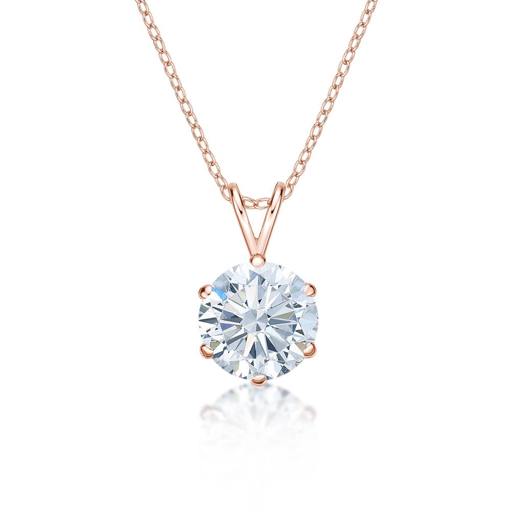 Round Brilliant solitaire pendant with 3 carat* diamond simulant in 10 carat rose gold
