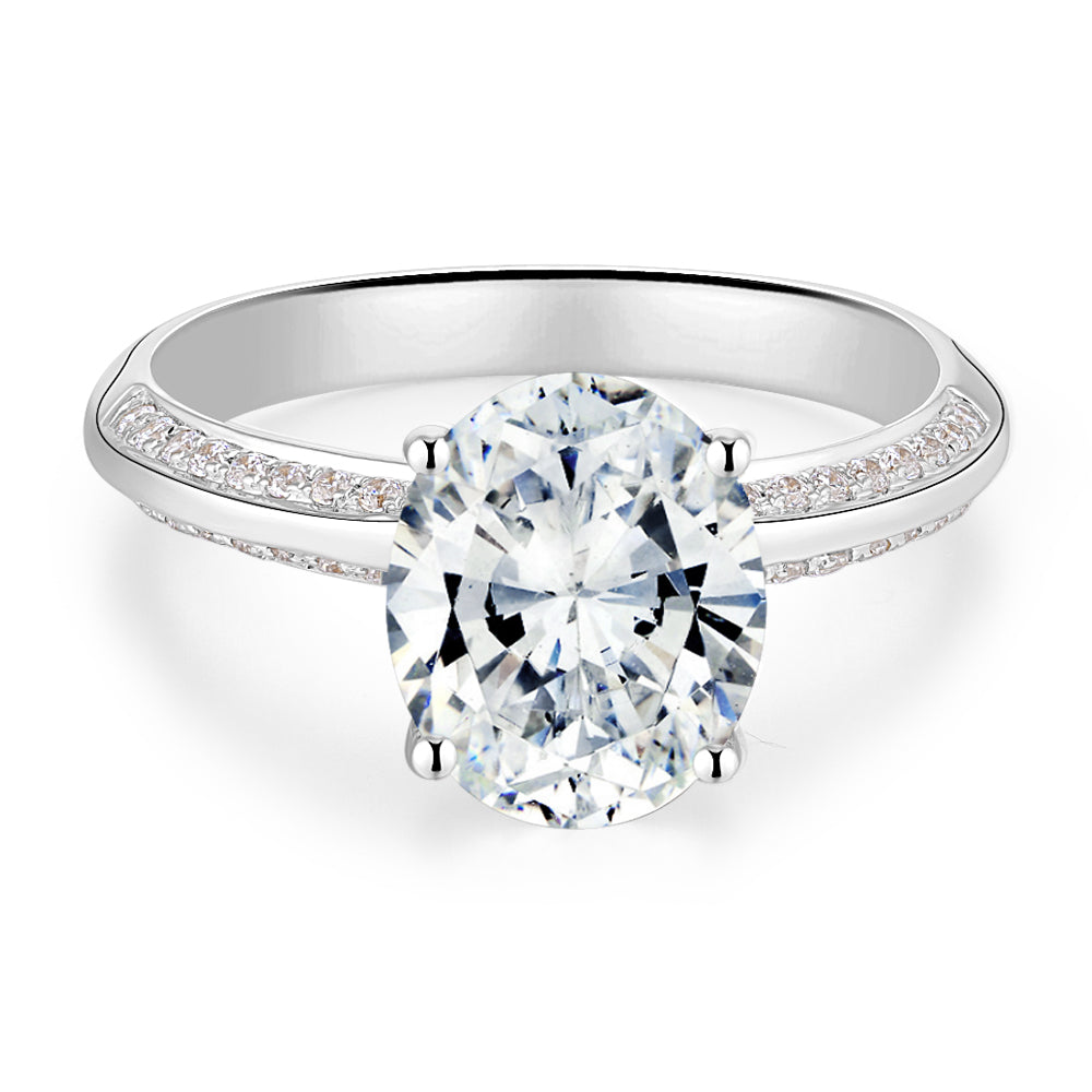 Oval and Round Brilliant shouldered engagement ring with 2.74 carats* of diamond simulants in 14 carat white gold