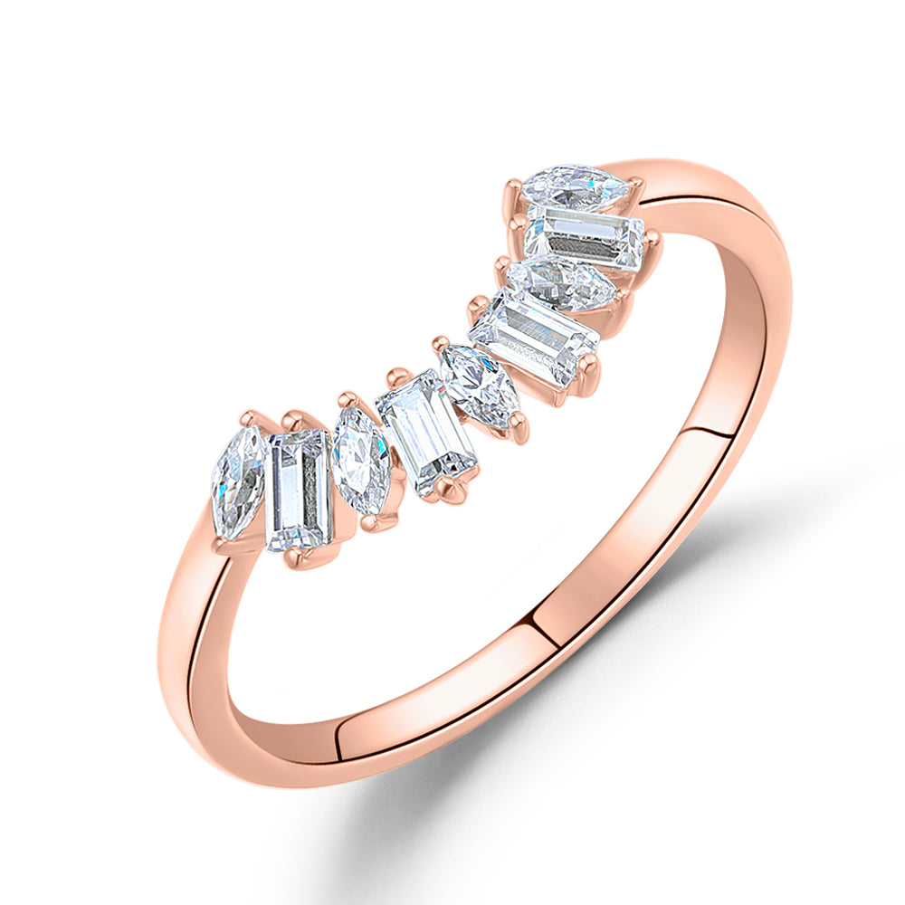Baguette curved wedding or eternity band with 0.45 carats* of diamond simulants in 10 carat rose gold