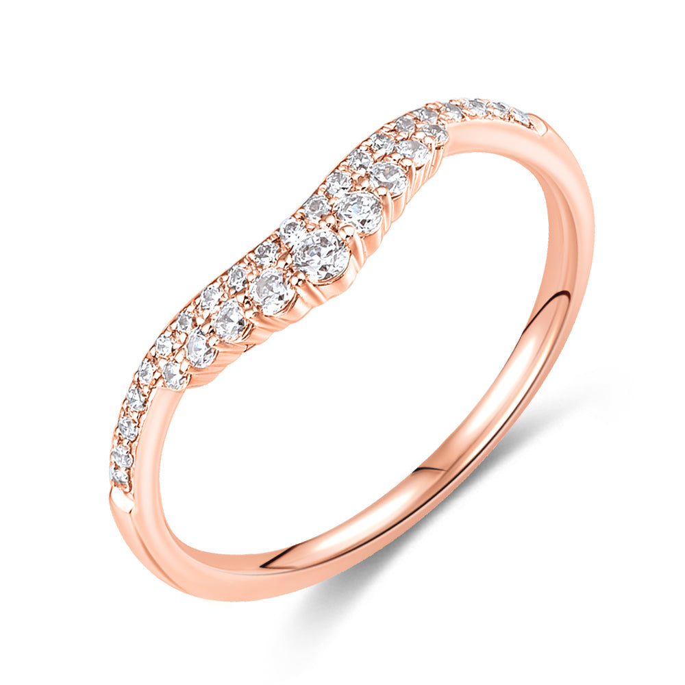 Round Brilliant curved wedding or eternity band in 10 carat rose gold