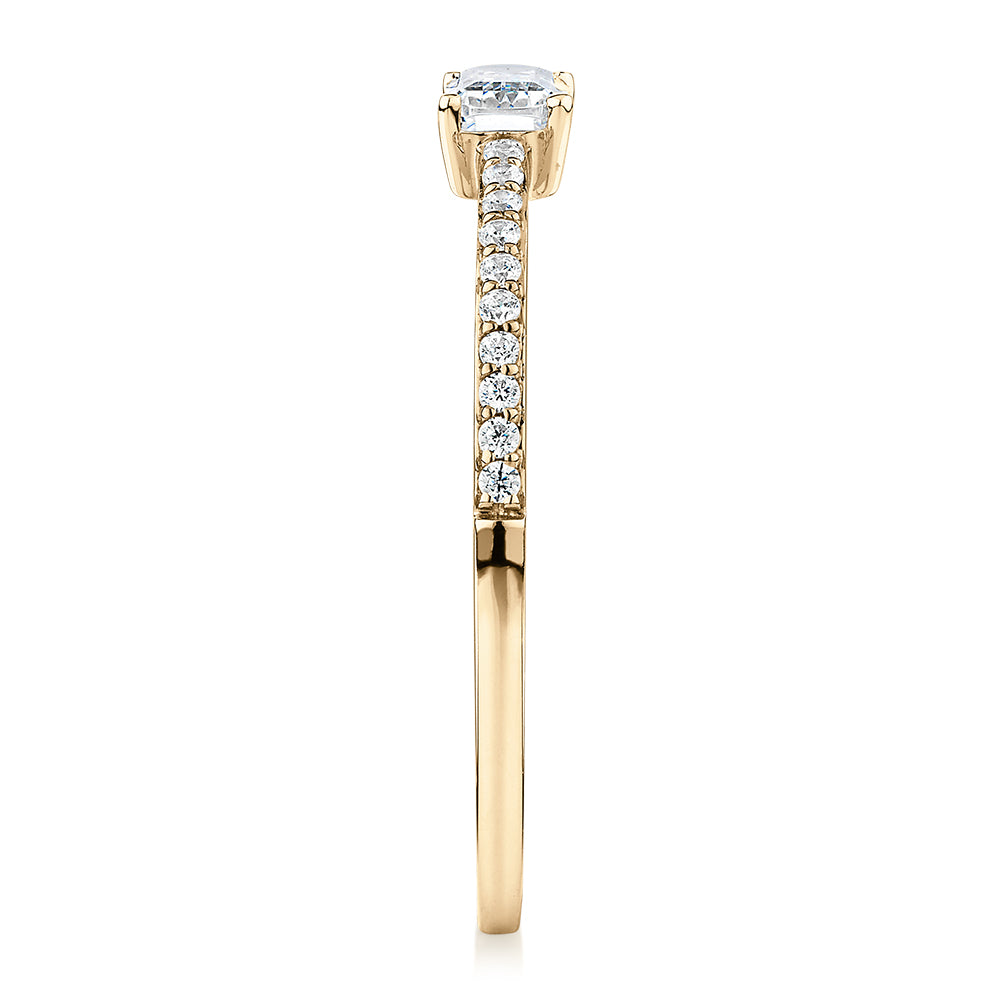 Dress ring with 0.39 carats* of diamond simulants in 10 carat yellow gold