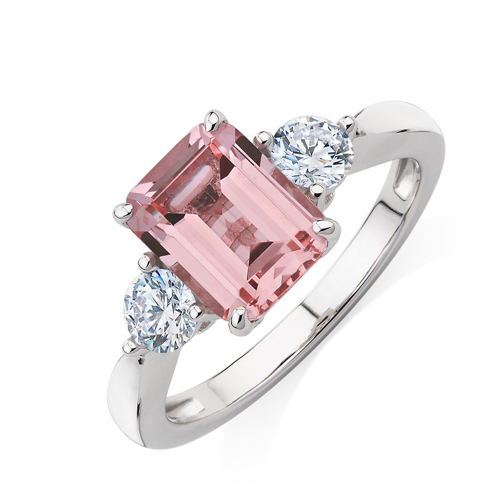 Dress ring with morganite simulant and 0.5 carats* of diamond simulants in sterling silver